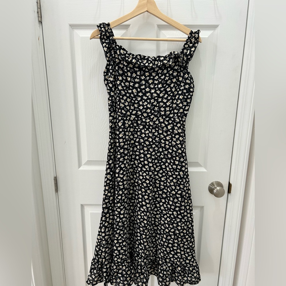 SHEIN Black Midi Dress with White Daisy Print